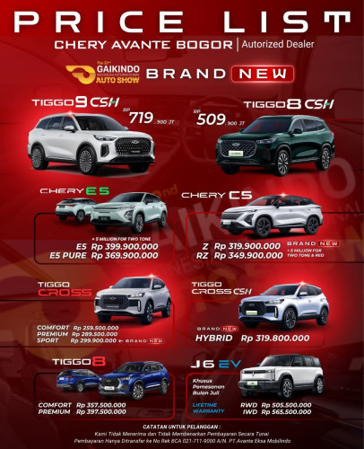 Pricelist Harga Chery sukaraja 2025